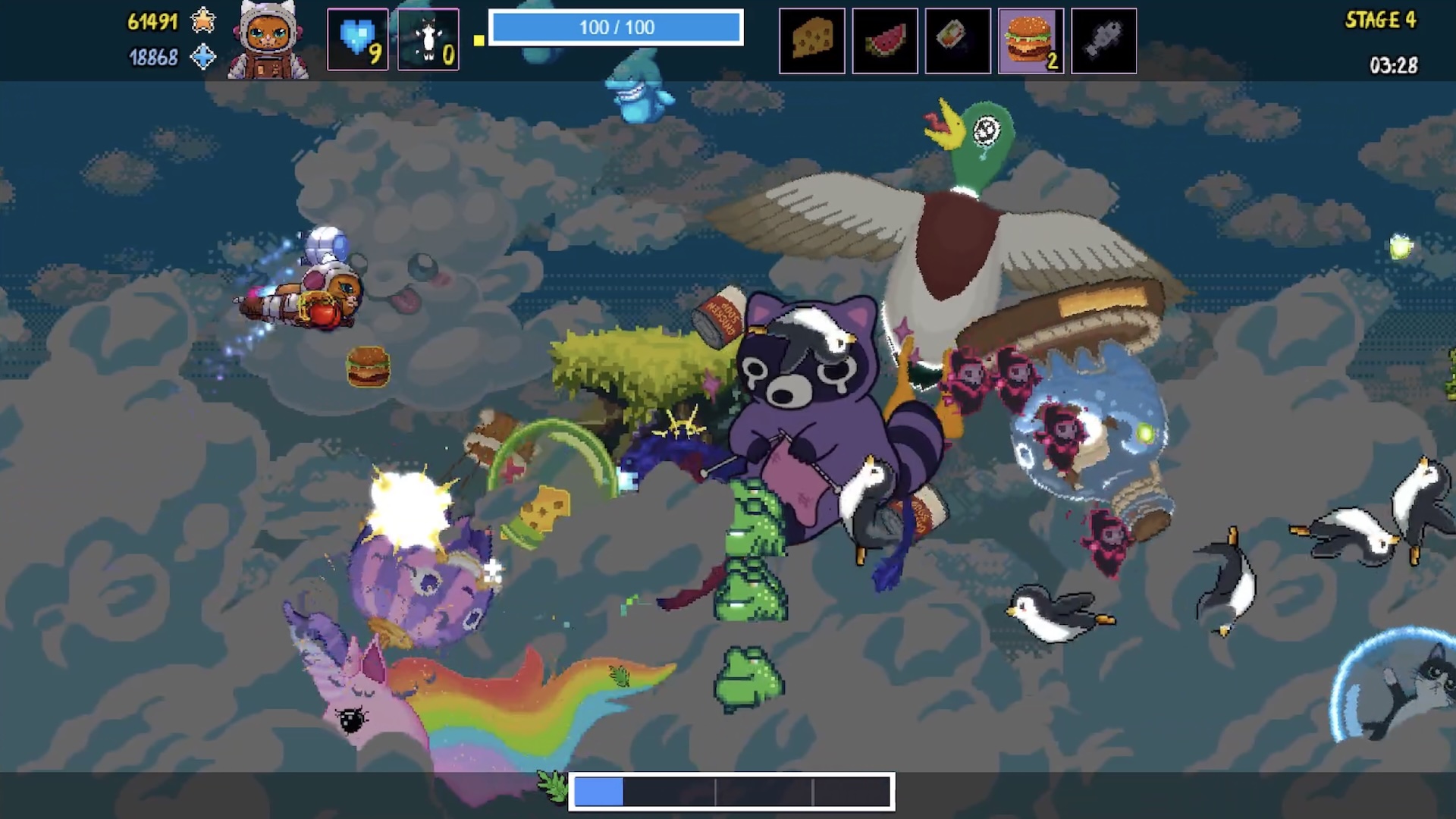Astro Burn gameplay with colourful characters and effects